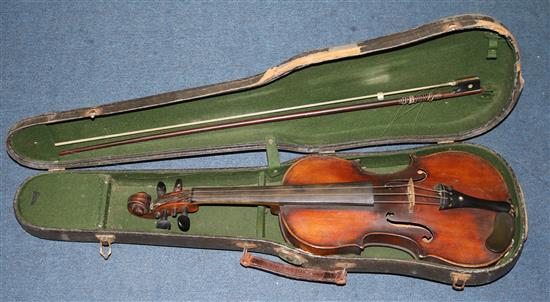 Two late 19th century violins,